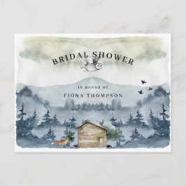 水彩山林の動物ブライダルシャワー インビテーションポストカード