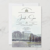 水彩山林の木々レイク結婚ズ 招待状 (正面)