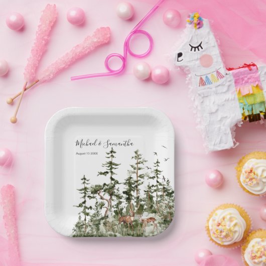 水彩山林素朴結婚ズ ペーパープレート (パーティー)