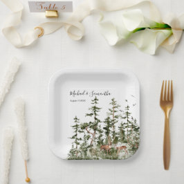 水彩山林素朴結婚ズ ペーパープレート