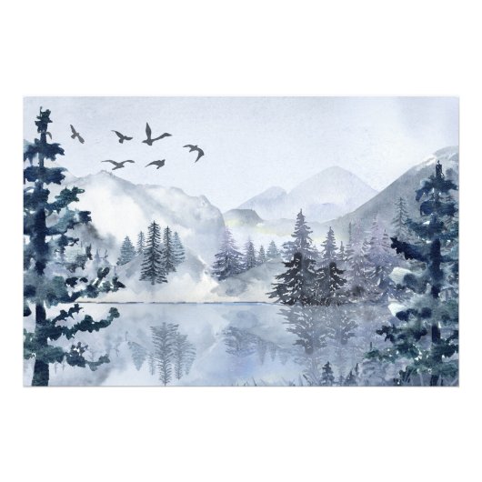 水彩山湖の冬の風景 フォトプリント            (正面)