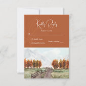 水彩山秋秋の木の葉結婚の 出欠カード (正面)