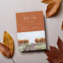 水彩山秋秋の木の葉結婚の