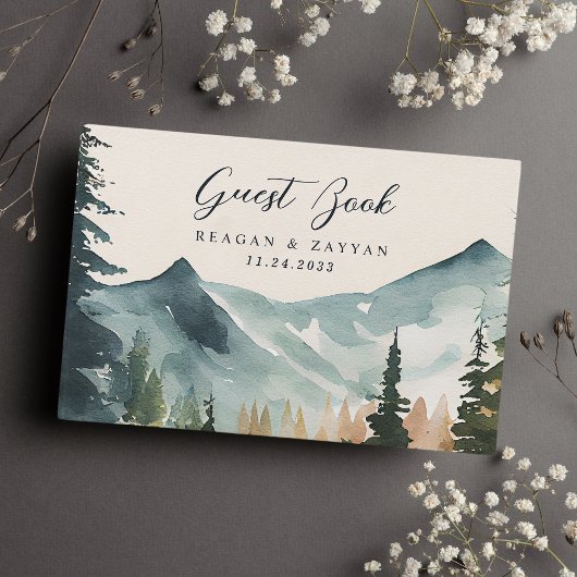 水彩山素朴松結婚 ゲストブック