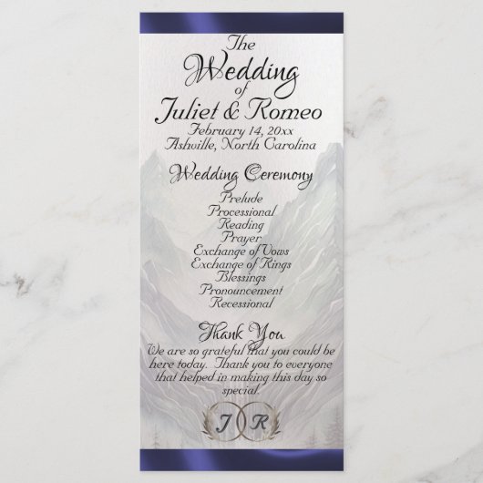 水彩山脈とリボン結婚の プログラム (正面)