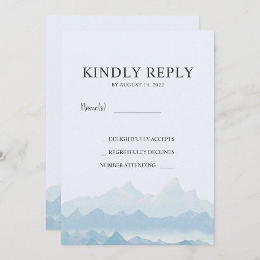水彩山脈の国の結婚式RSVP 招待状 (正面/裏面)