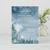 水彩山脈ダークダスクブルー素朴結婚ズ 招待状 (スタンド正面)