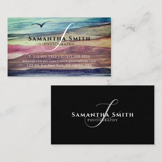 水彩山脈レンジスクリプトシグネチャー 名刺 (正面/裏面)