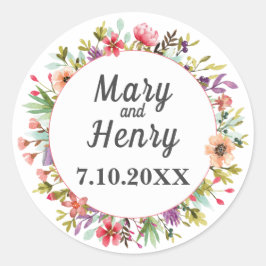 水彩山腹の牧草地の花結婚の ラウンドシール