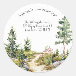 水彩山道の新しい住所シール ラウンドシール