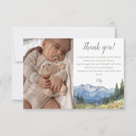 水彩山野草赤ちゃんシャワー写真 サンキューカード (正面)