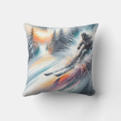 水彩山雪スキーヤー クッション (裏面)