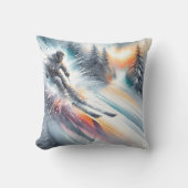 水彩山雪スキーヤー クッション (正面)