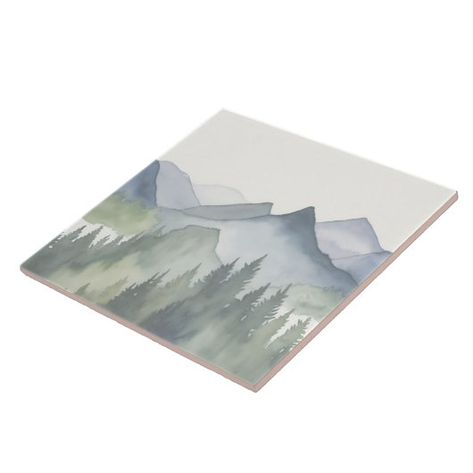 水彩山風景緑松 タイル (側面)
