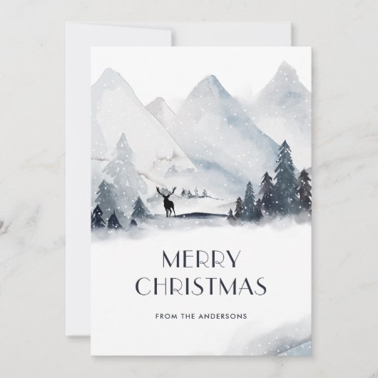 水彩山鹿スノーフレーククリスマスカード シーズンカード (正面)