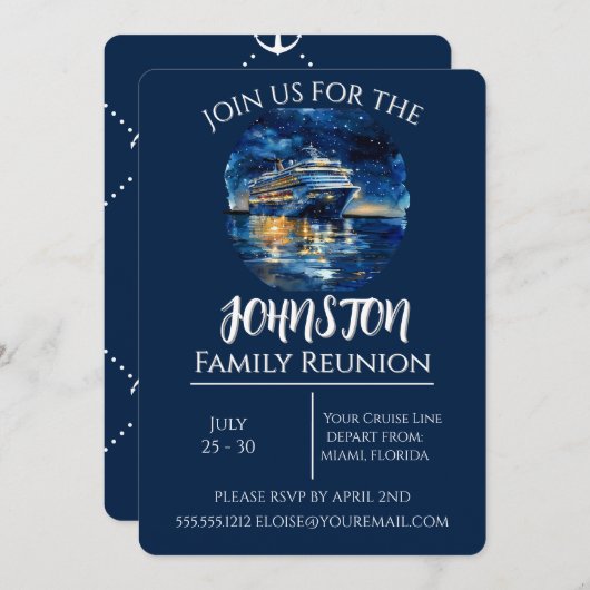 水彩巡航船ファミリー懇親会招待状 招待状 (正面/裏面)