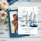 水彩帆船と写真海岸結婚の セーブザデート