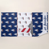 水彩帆船と灯台名前をカスタムする ビーチタオル (正面)