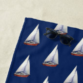 水彩帆船と灯台名前をカスタムする ビーチタオル (インサイチュ)