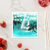 水彩帆船のヤシの木とストリングライト スタンダードカクテルナプキン (インサイチュ)