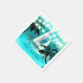 水彩帆船のヤシの木とストリングライト スタンダードカクテルナプキン (角)