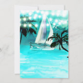 水彩帆船のヤシの木とストリングライト 招待状 (裏面)