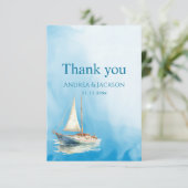 水彩帆船の写真ありがとう サンキューカード (スタンド正面)