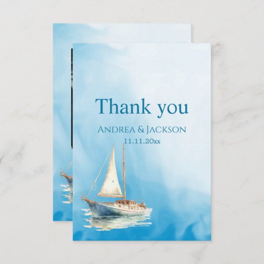 水彩帆船の写真ありがとう サンキューカード (正面/裏面)