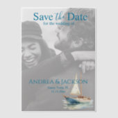 水彩帆船の日付を保存 ベラム紙招待状 (正面)