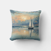 水彩帆船オン海絵画 クッション (正面)