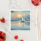 水彩帆船オン海絵画 スタンダードカクテルナプキン (インサイチュ)