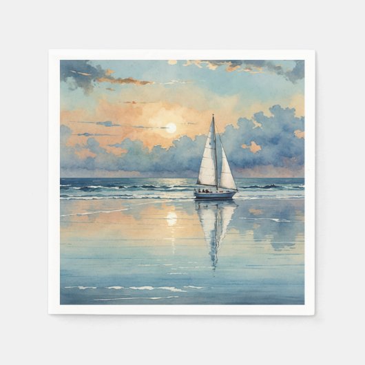 水彩帆船オン海絵画 スタンダードカクテルナプキン (正面)