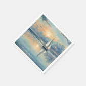 水彩帆船オン海絵画 スタンダードカクテルナプキン (角)