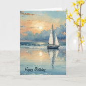 水彩帆船オン海誕生日 カード (黄色い花)