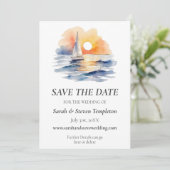 水彩帆船サンセットシー結婚ケープ セーブザデート (スタンド正面)