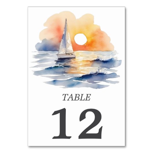 水彩帆船サンセットシー結婚ケープ テーブルナンバー (正面)