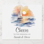 水彩帆船サンセットシー結婚ケープ ビールラベル (シングルラベル)