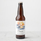水彩帆船サンセットシー結婚ケープ ビールラベル (正面)
