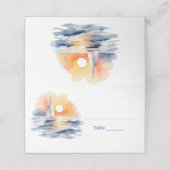 水彩帆船サンセットシー結婚ケープ プレイスカード (外部開封)