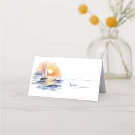 水彩帆船サンセットシー結婚ケープ プレイスカード