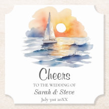 水彩帆船サンセットシー結婚ケープ