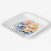 水彩帆船サンセットシー結婚ケープ ペーパープレート (傾斜あり)