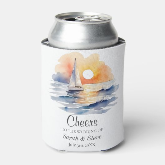 水彩帆船サンセットシー結婚ケープ 缶クーラー (缶正面)