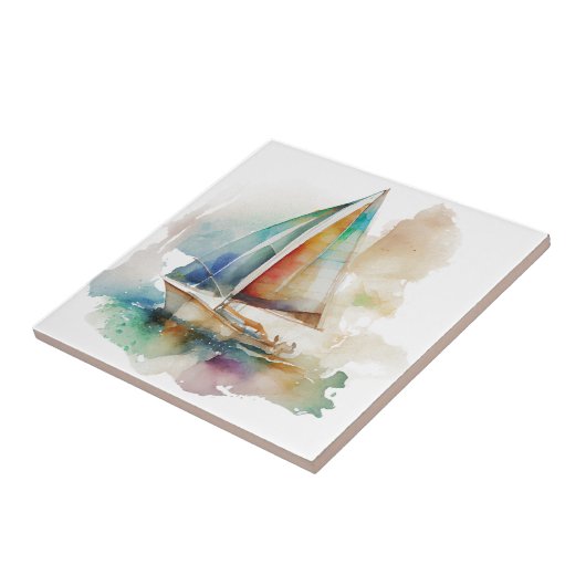 水彩帆船セラミックタイル タイル (側面)