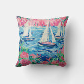 水彩帆船ピンクフローラ沿岸名門私立校風の クッション (裏面)