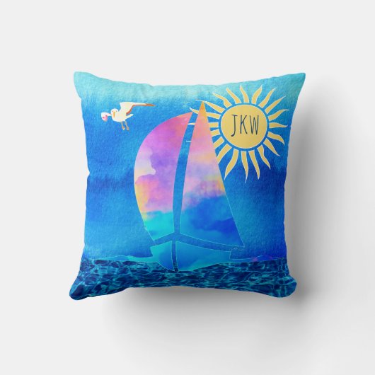 水彩帆船ブルースカイきらめくウォーター クッション (裏面)