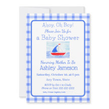 水彩帆船ブルーチェック赤ちゃんシャワー