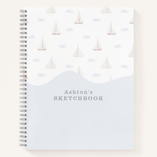 水彩帆船ボーイ/ガールスケットブック ノートブック (正面)
