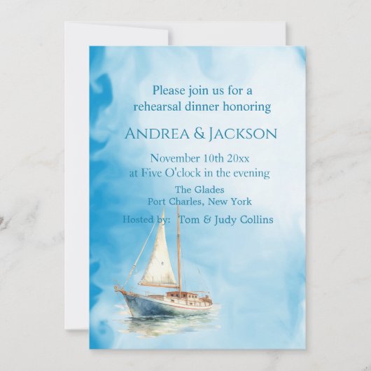 水彩帆船写真QRコードリハーサル 招待状 (正面)
