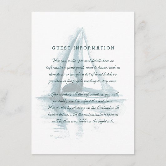 水彩帆船結婚の挿入カード エンクロージャーカード (正面)